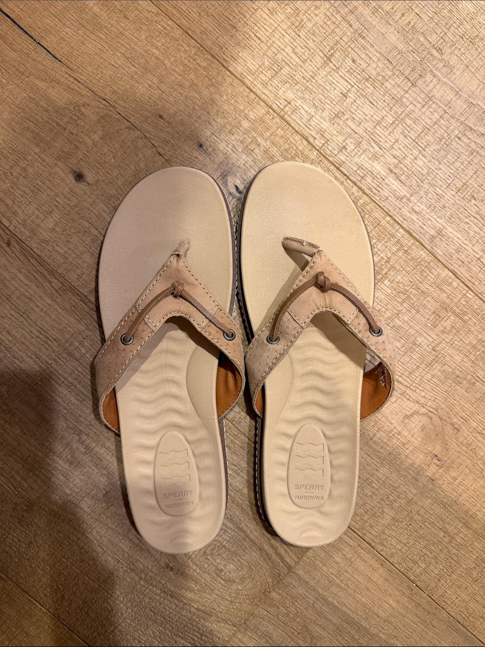 Sperry Neutral Tan Leather Thong Sandals